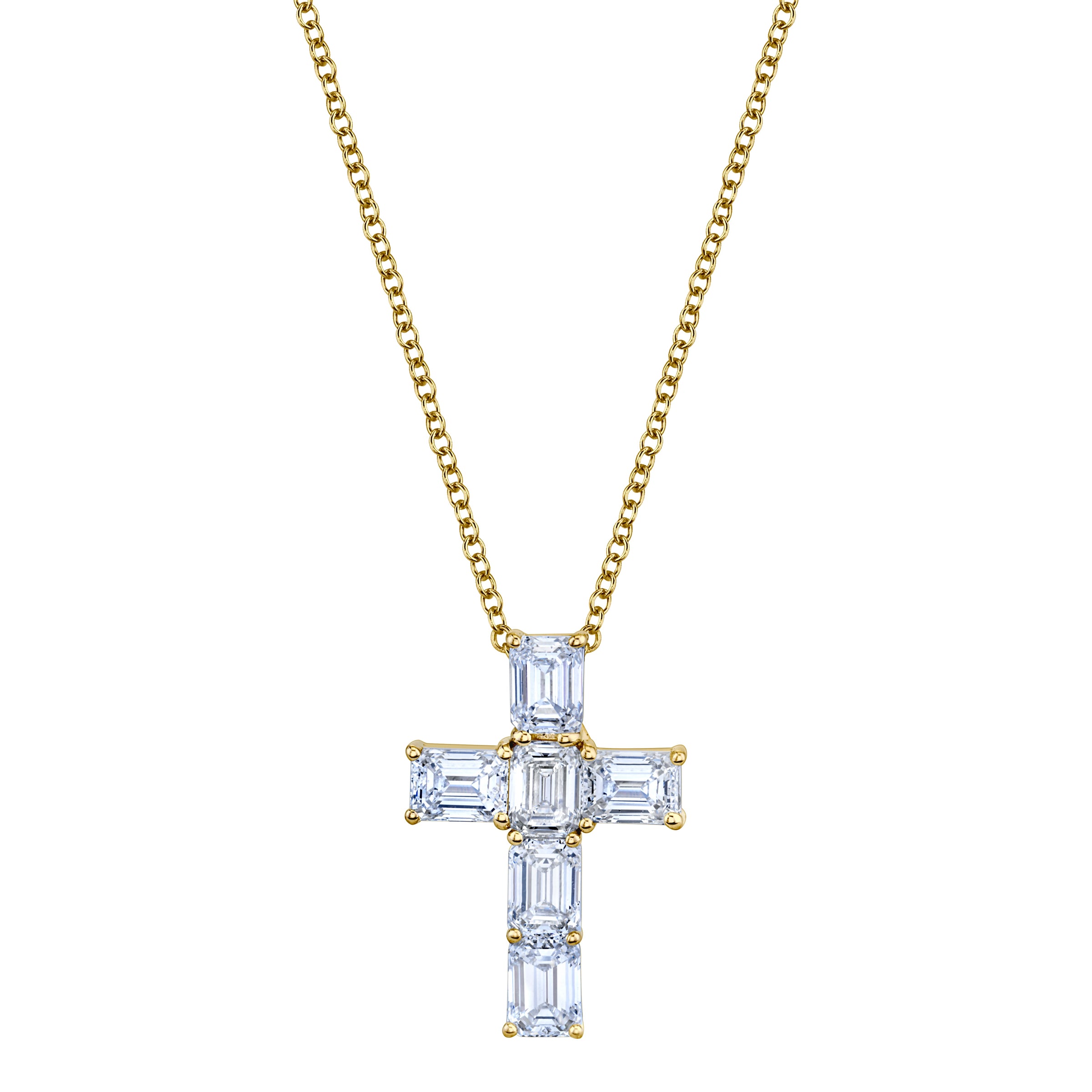 Emerald Cut Diamond Cross Pendant
