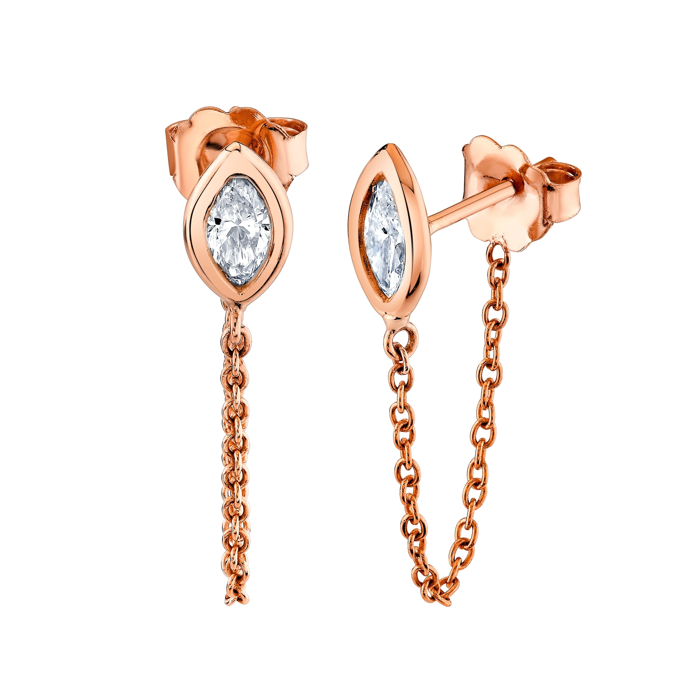 Bezel Shape Marquise Chain Hoop Earrings