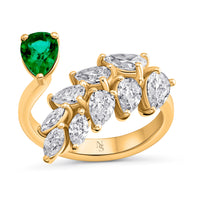 Leaf Wrap Diamond Ring with Emerald Accent
