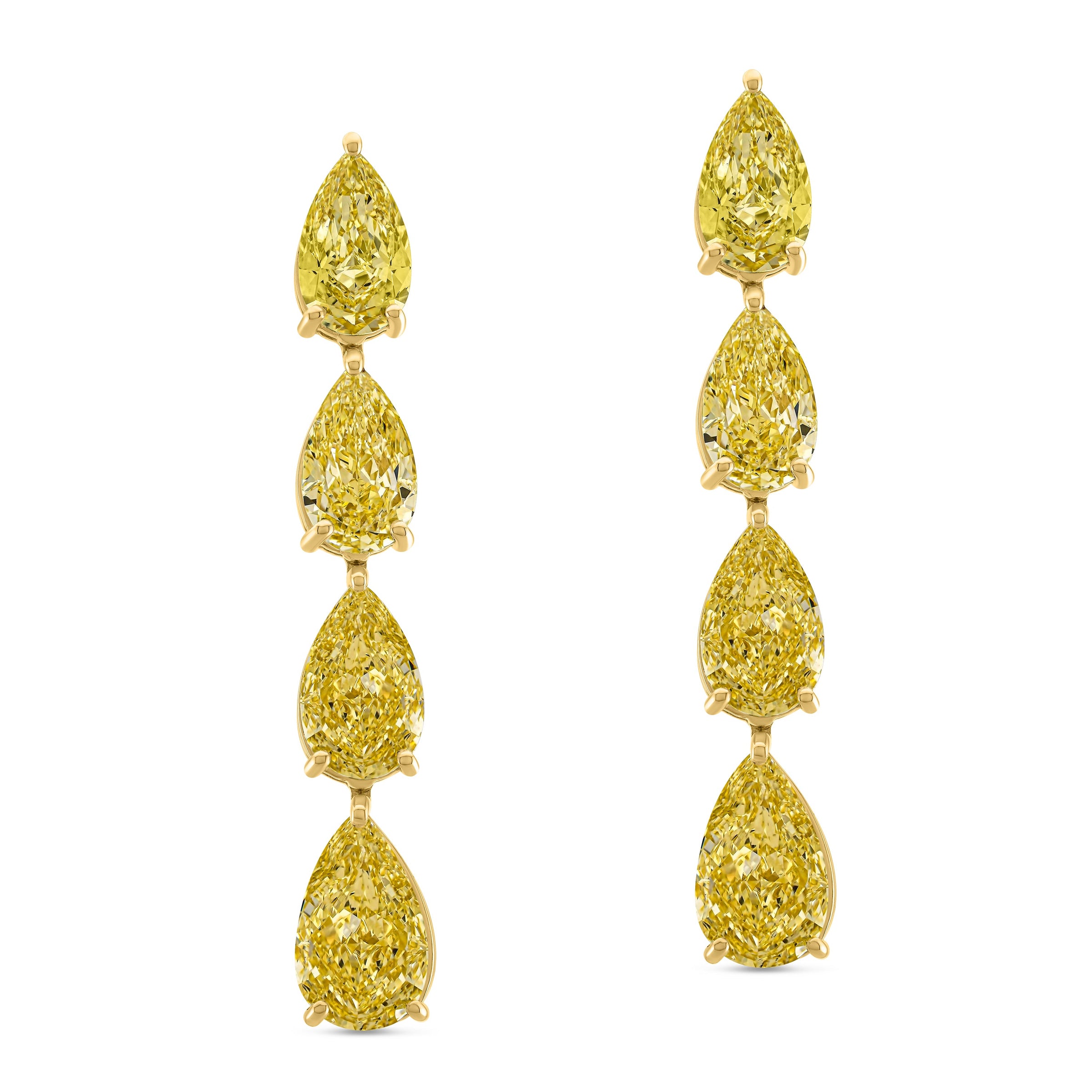 Fancy Yellow Pear Diamond Graduating Drop Earrings