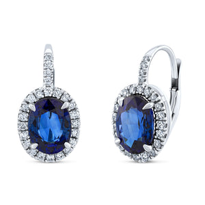 Oval Sapphire and Diamond Halo Earrings