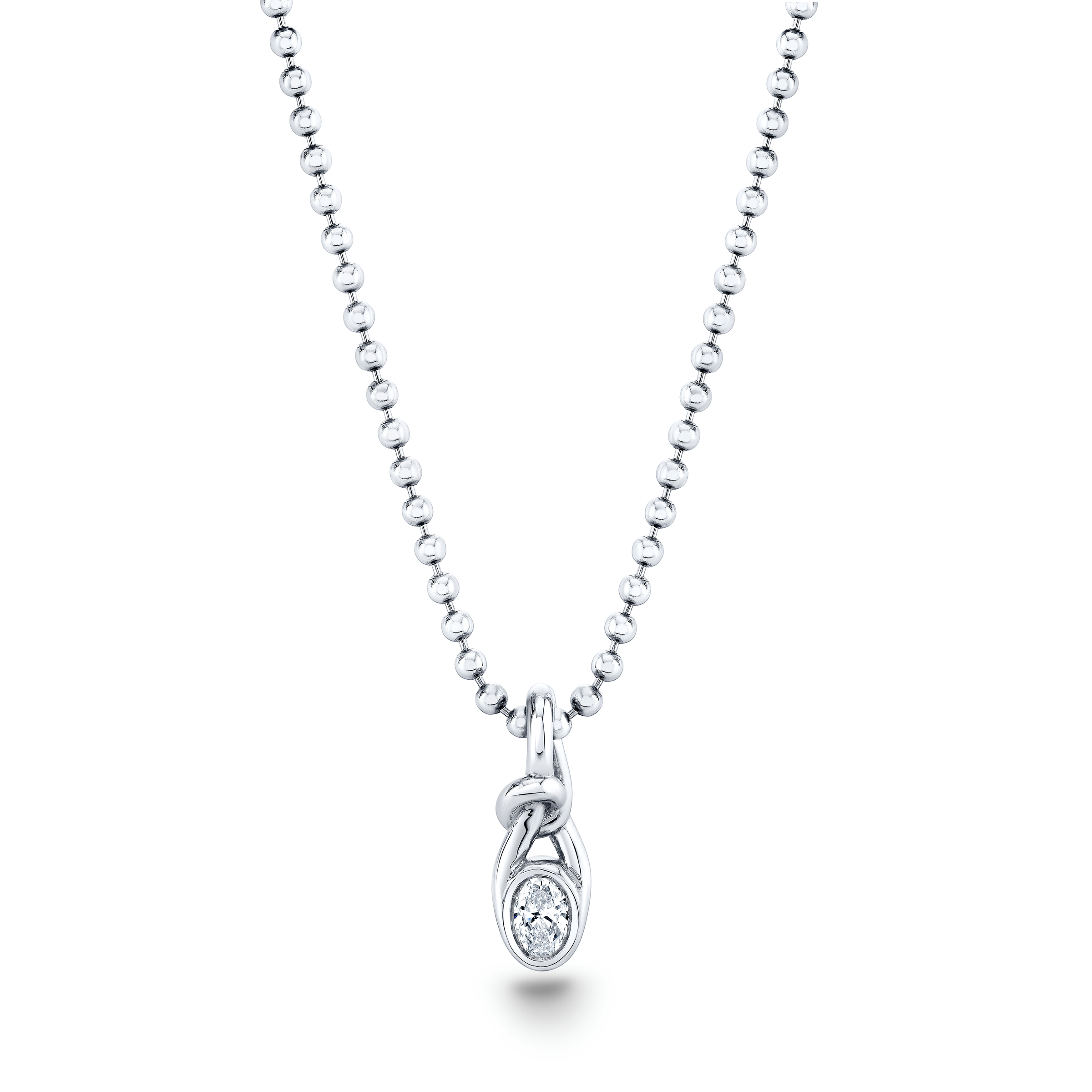 Bezel Shape Oval Knot Pendant with Ball Chain