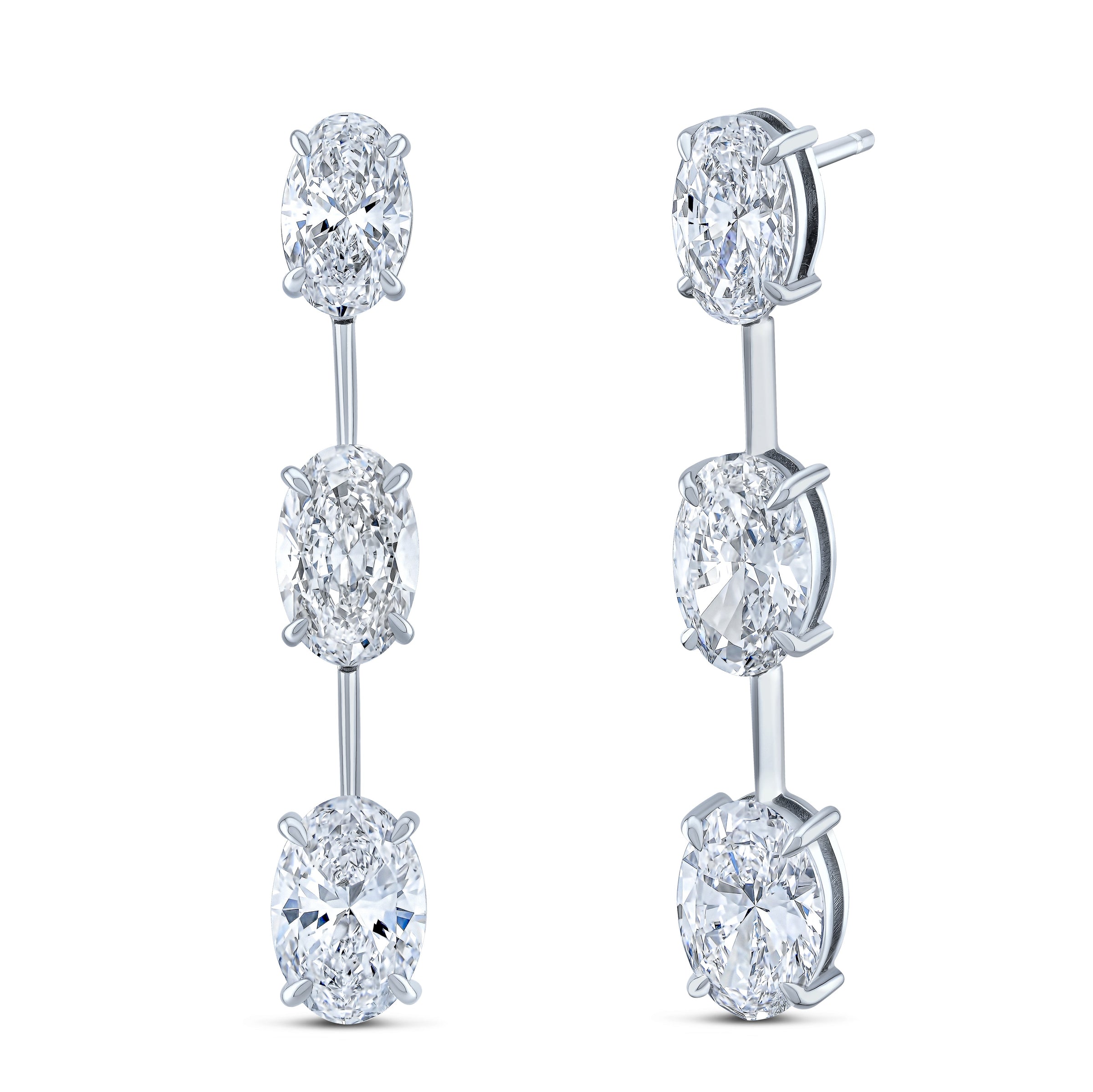 Oval Diamond Triple Drop Earrings