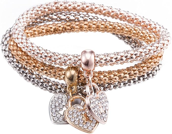 Trio- Mesh Crystal Heart Bracelet Set