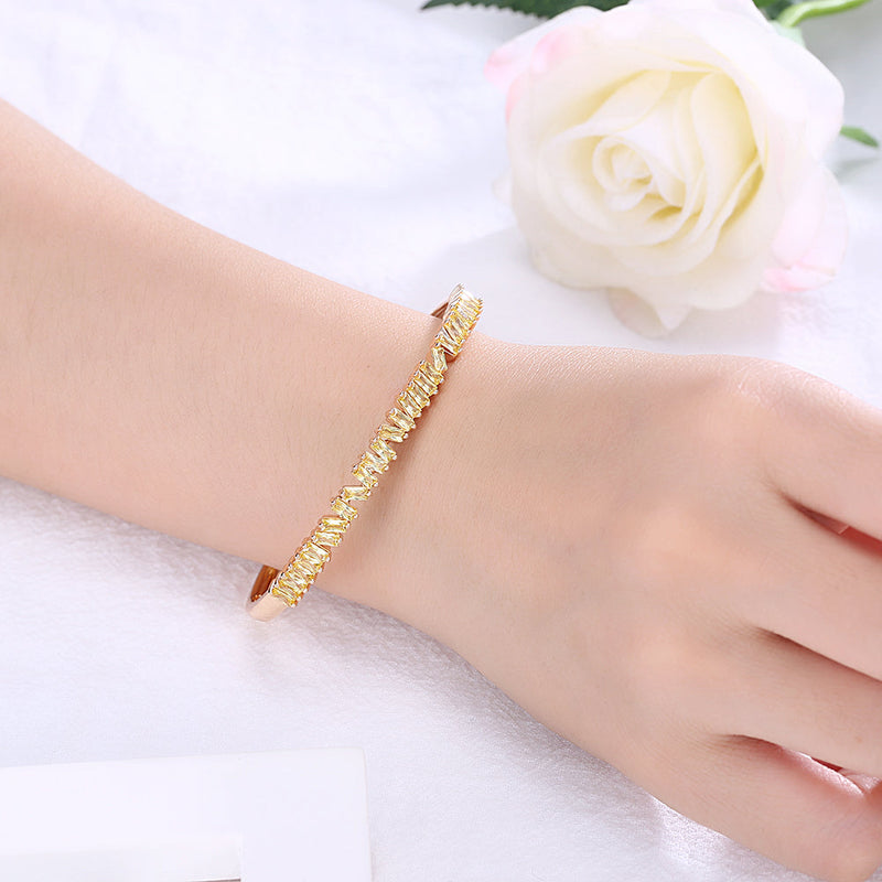 Assymetrical Emerald Cut Swarovski Bangle in 18K Gold - Yellow, Bracelet, Golden NYC Jewelry, Golden NYC Jewelry jewelryjewelry deals, swarovski crystal jewelry, groupon jewelry,, jewelry for mom,
