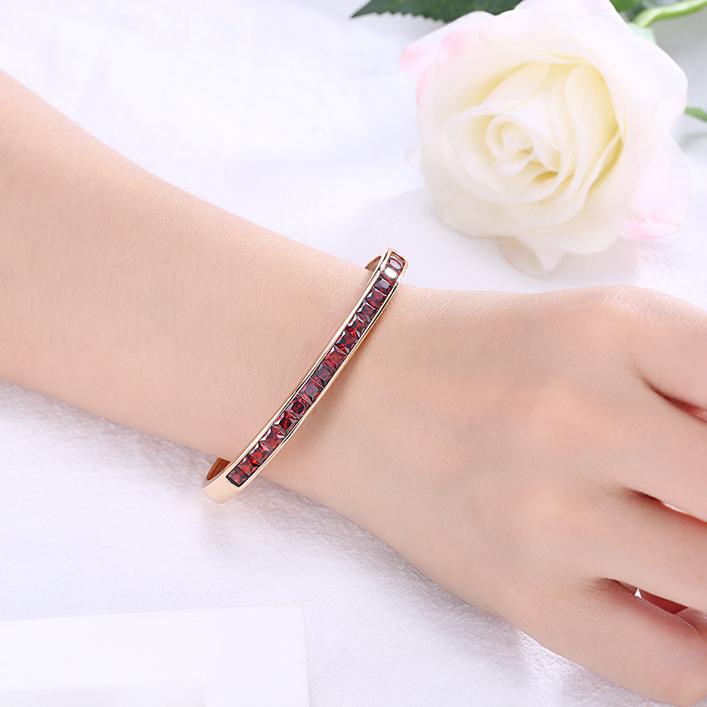 Princess Cut Swarovski Elements Bangle in 18K Gold - Burgandy