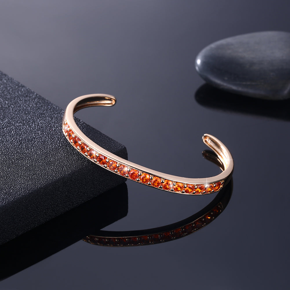 Paved Iced Out Open Bangle in 18K Gold - Orange