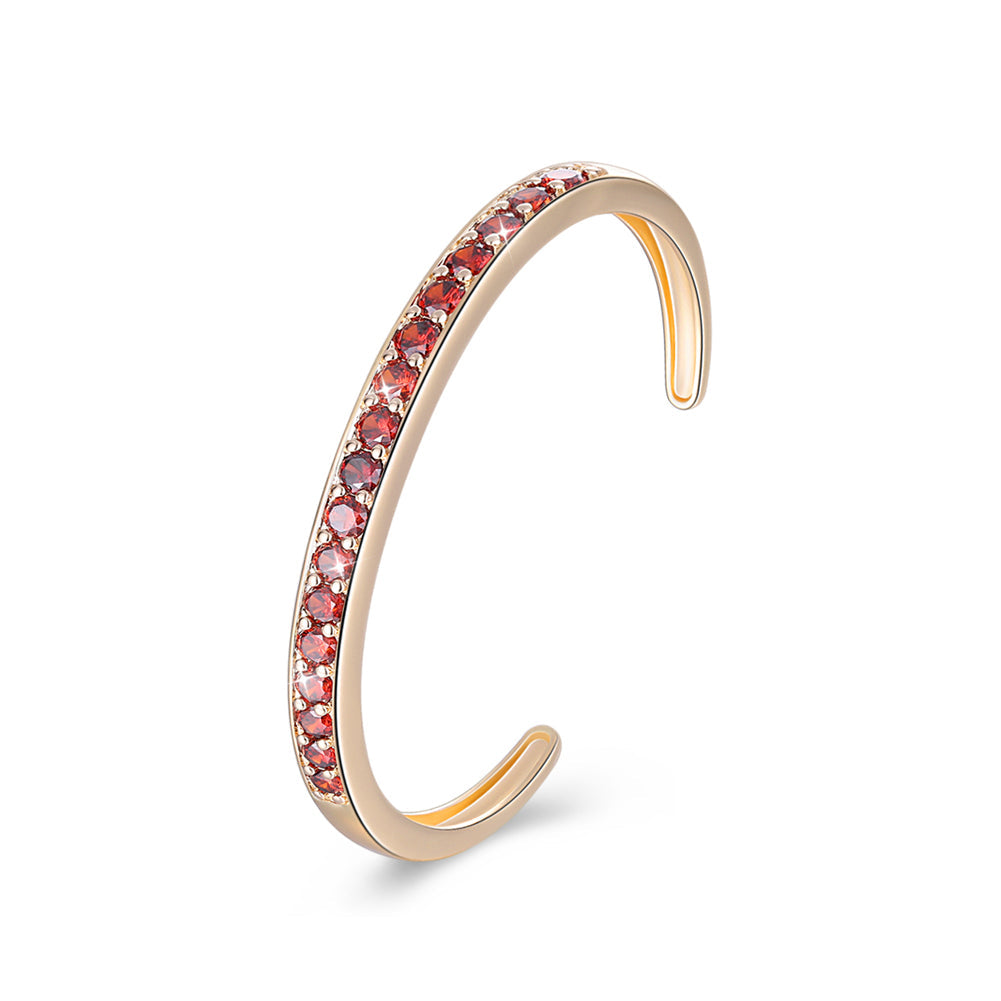 Paved Iced Out Open Bangle in 18K Gold - Red