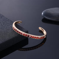 Paved Iced Out Open Bangle in 18K Gold - Red