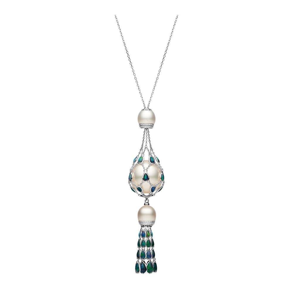 18W SOUTH SEA PRL, BLK OPAL, MOP, DIA LAVALIER NEC 26" ADJ