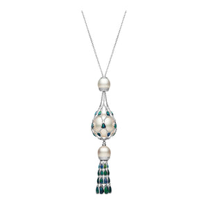 18W SOUTH SEA PRL, BLK OPAL, MOP, DIA LAVALIER NEC 26" ADJ