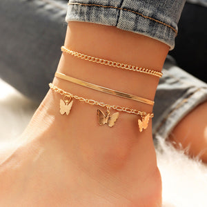 3-Pack Chain Link & Butterfly Anklet