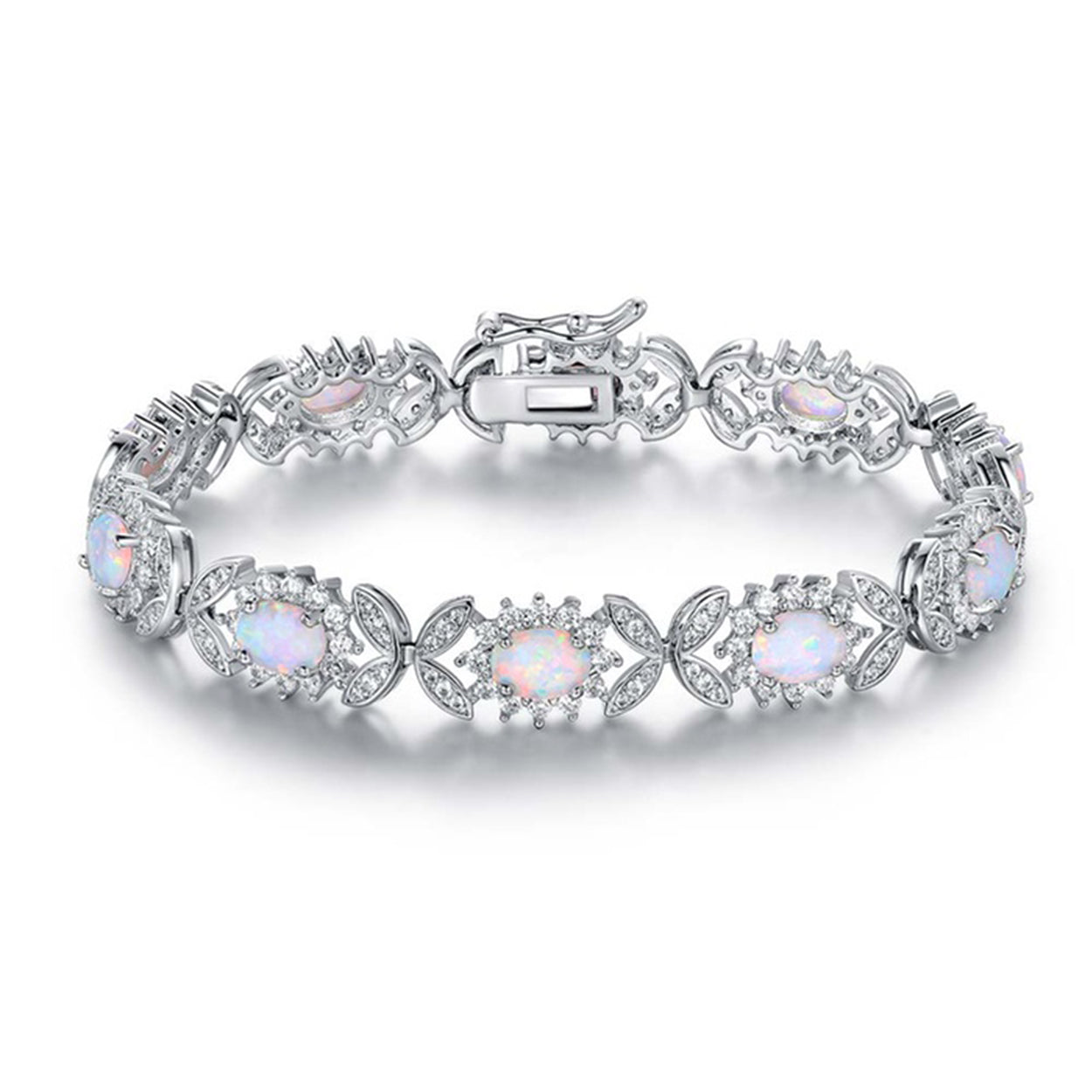 White Oceanic Opal Butterfly Bracelet in 18K White Gold
