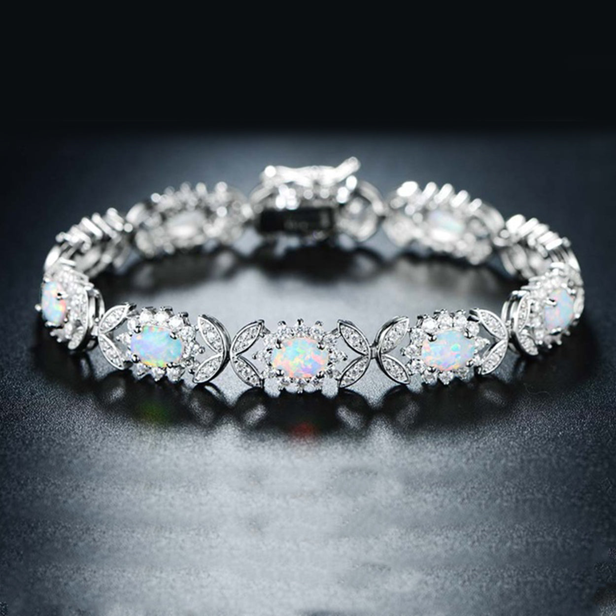 White Oceanic Opal Butterfly Bracelet in 18K White Gold