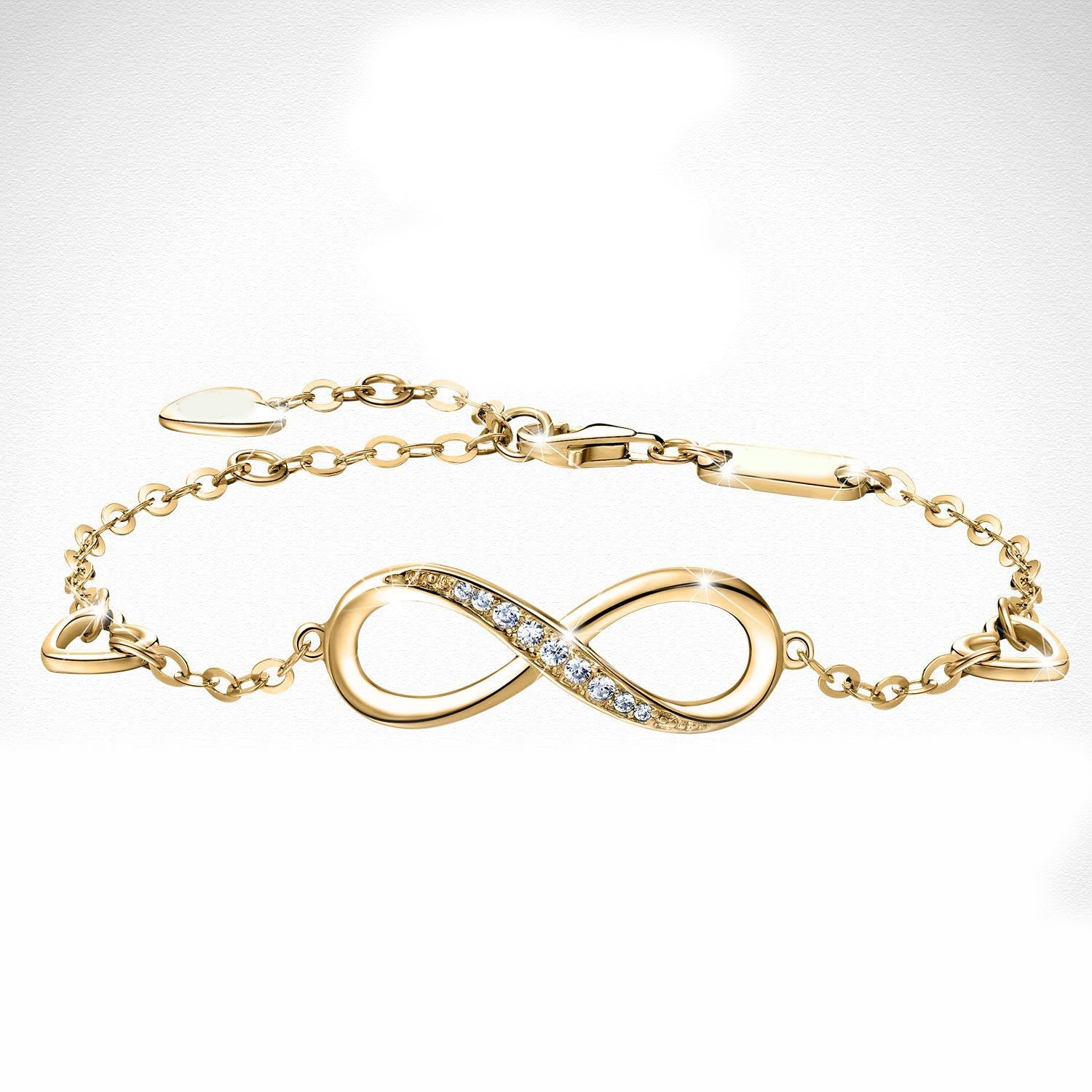 White Swarovski Elements Infinite Pendant Chain Bracelet in 18K Gold Plating