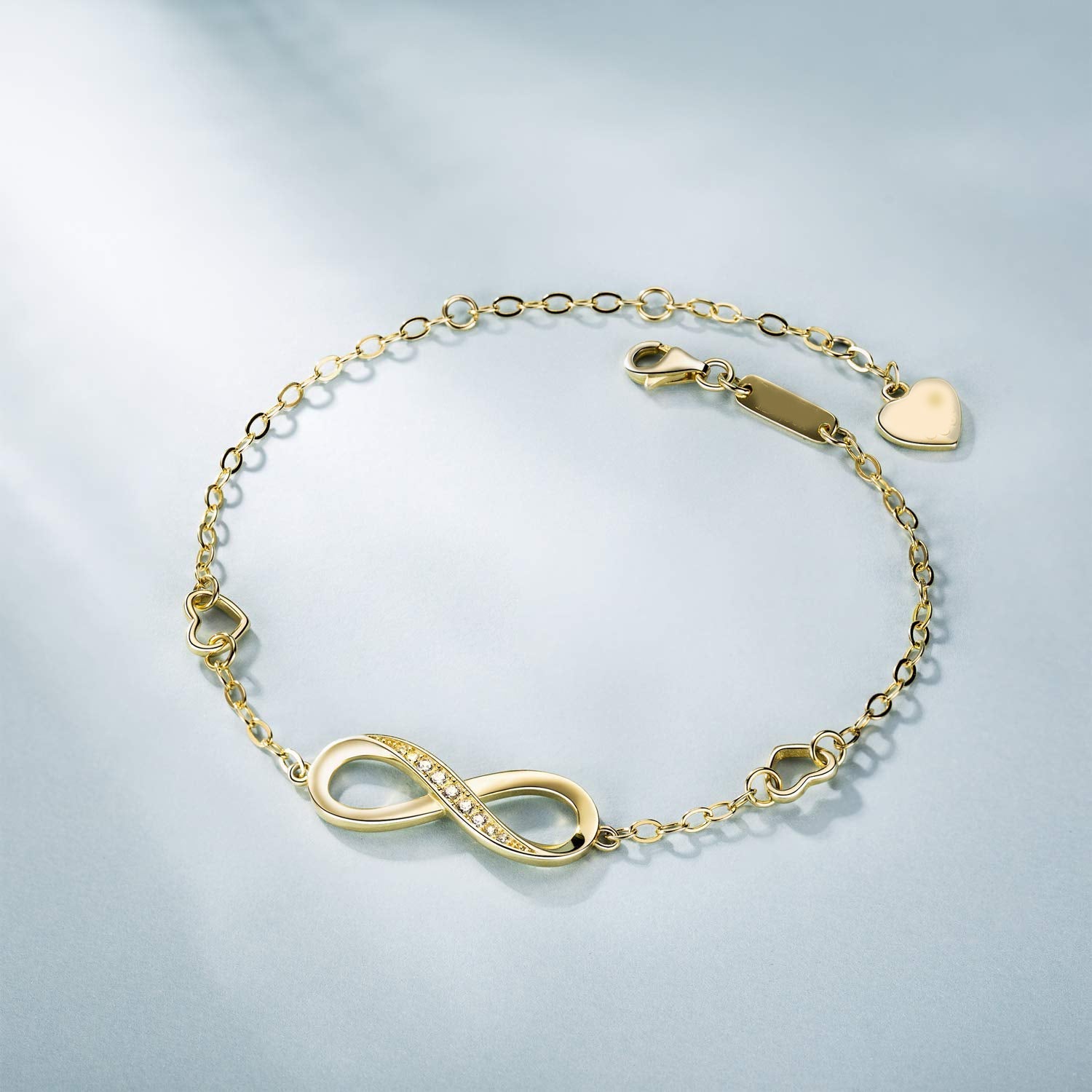White Swarovski Elements Infinite Pendant Chain Bracelet in 18K Gold Plating