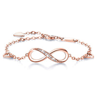 White Swarovski Elements Infinite Pendant Chain Bracelet in 18K Rose Gold Plating