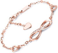 White Swarovski Elements Infinite Pendant Chain Bracelet in 18K Rose Gold Plating