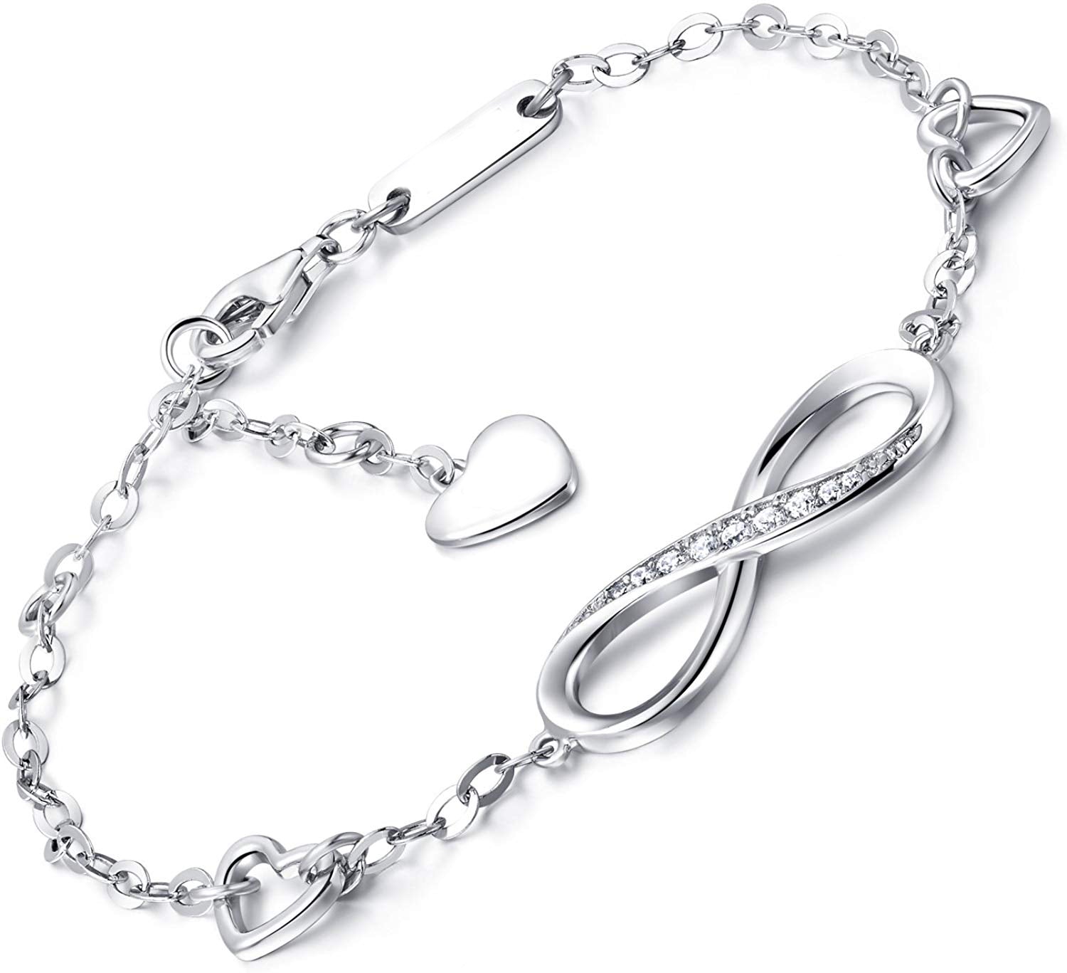 White Swarovski Elements Infinite Pendant Chain Bracelet in 18K White Gold Plating