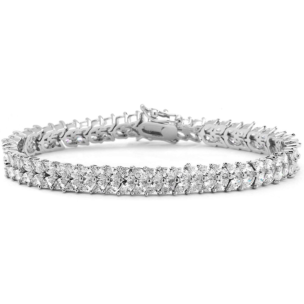 Double Marquis Cut White Swarovski Elements Tennis Bracelet in 18K White Gold