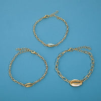 Turquoise Sea-Shell 3 Piece Bracelet Set in 18K Gold