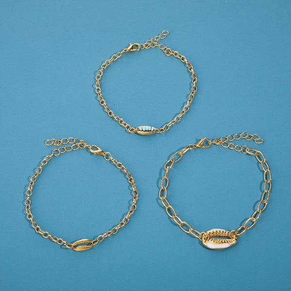 Turquoise Sea-Shell 3 Piece Bracelet Set in 18K Gold