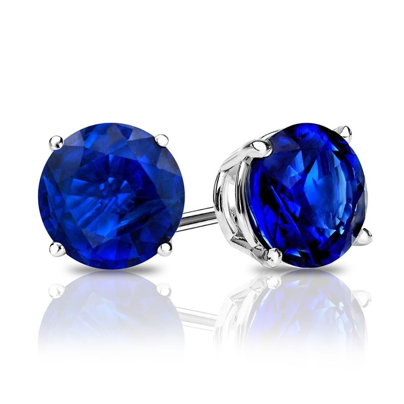 Sapphire Created Swarovski Crystal 6mm Stud Earring 18K White Gold Plated - 1.00 CT