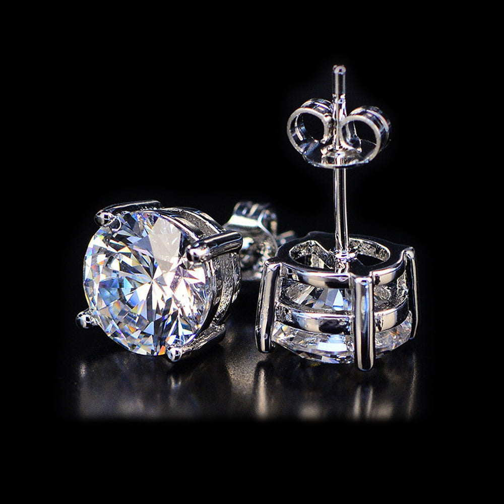 White Topaz Swarovski Crystal 6mm Stud Earring 18K White Gold Plated - 1.00 CT