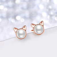Mini Pearl Cat Shaped Stud Earrings