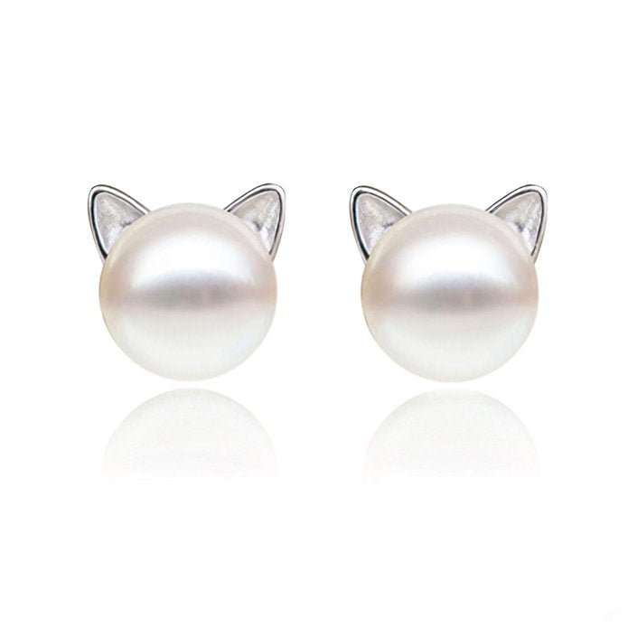 Mini Pearl Cat Shaped Stud Earrings