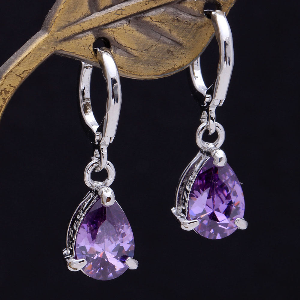 Purple Topaz Drop Silver Plating Earrings