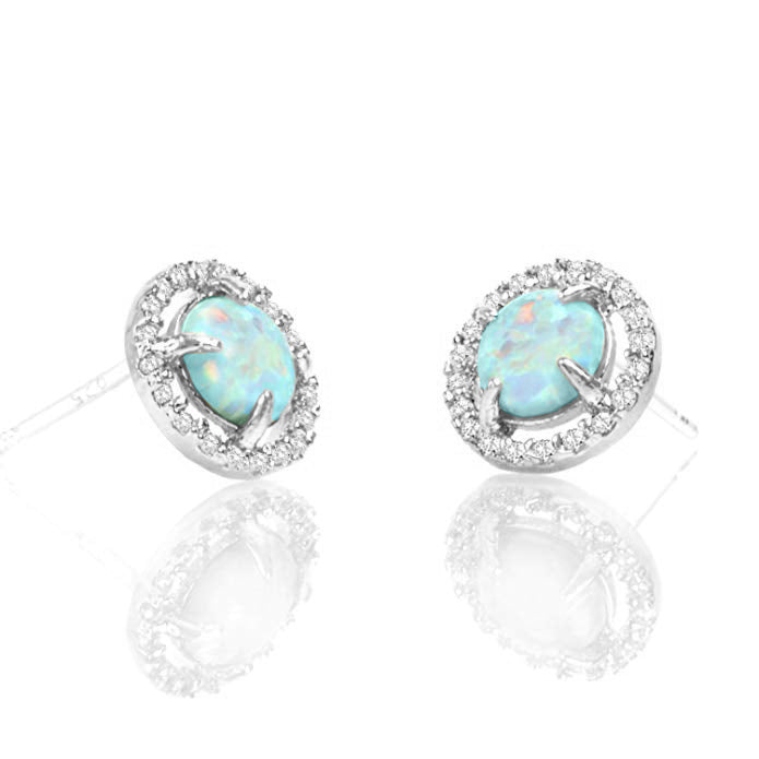 Oceanic Opal Blue Studs Martini Studs in 18K White Gold