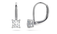 Princess Cut Swarovski Elements Simple Leverback Earrings in 18K White Gold