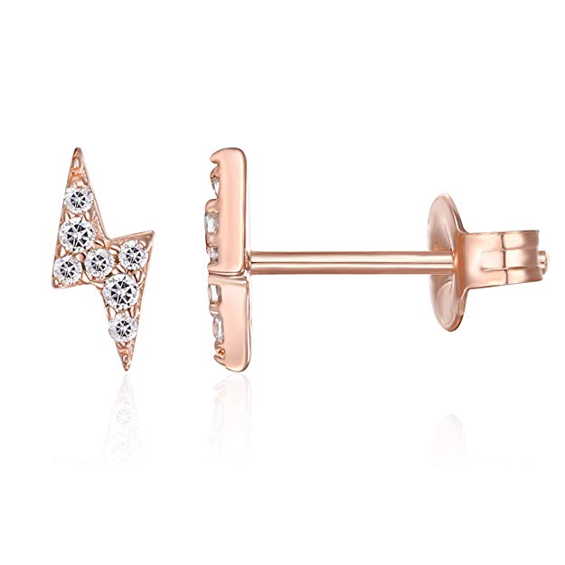 Mini Lighting Bolt Swarovski Elements Studs in 18K Rose Gold