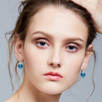 Blue Swarovski Elements Heart Shaped Drop Earrings in 18K White Gold