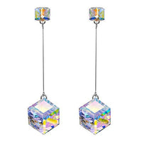 Aurora Borealis Swarovski Elements Cubed Dangling Earrings in 18K White Gold