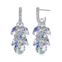 Aurora Borealis Swarovski Dangling Cluster Grapevine Earrings in 18K White Gold