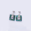 Aruba Blue Swarovski Square Shaped Studs in 18K White Gold Plating