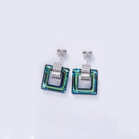 Aruba Blue Swarovski Square Shaped Studs in 18K White Gold Plating