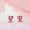 Pink Swarovski Elements Heart Shaped Pave Studs in 18K Rose Gold Plating
