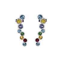 Rainbow Swarovski Cluster Crawler Earrings in 18K White Gold