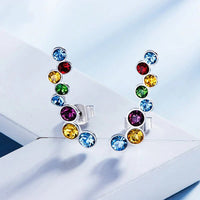 Rainbow Swarovski Cluster Crawler Earrings in 18K White Gold