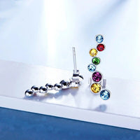 Rainbow Swarovski Cluster Crawler Earrings in 18K White Gold