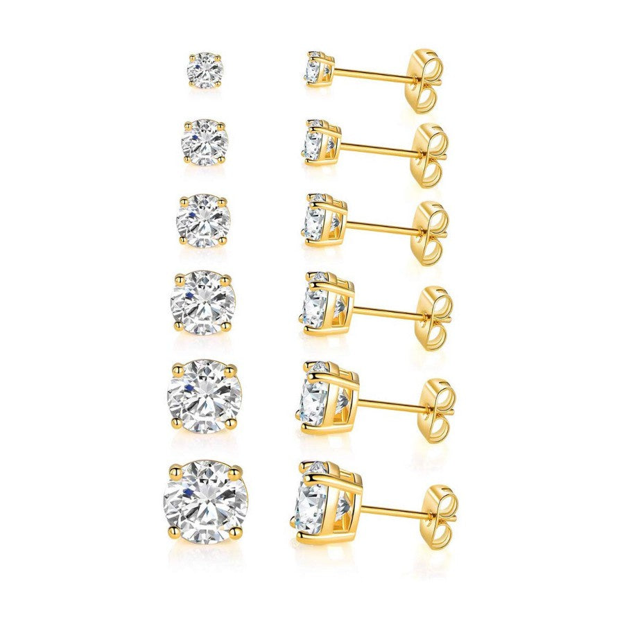 6 Piece Graduating Classic Swarovski Elements Studs in 18K Gold Plated