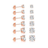 6 Piece Graduating Classic Swarovski Elements Studs in 18K Rose Gold Plated