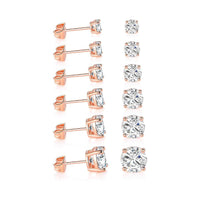 6 Piece Graduating Classic Swarovski Elements Studs in 18K Rose Gold Plated
