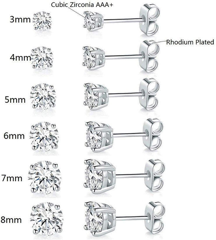 6 Piece Graduating Classic Swarovski Elements Studs in 18K White Gold Plated