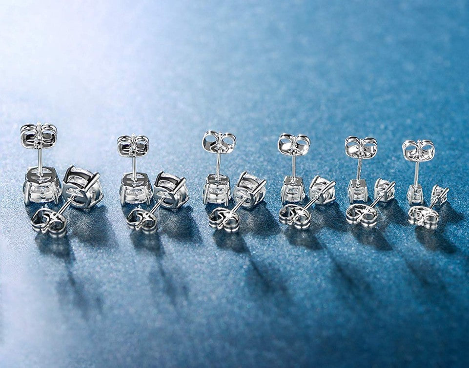 6 Piece Graduating Classic Swarovski Elements Studs in 18K White Gold Plated