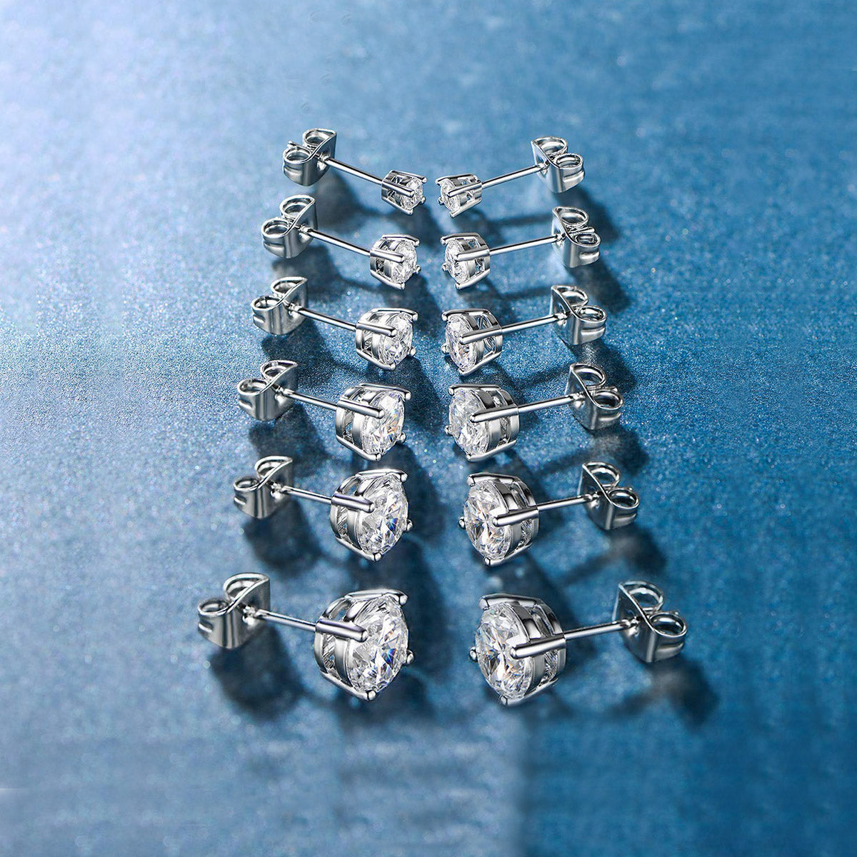 5 Piece Elements Graduated Princess Cut Stud Earrings in 18K White Gold Plating