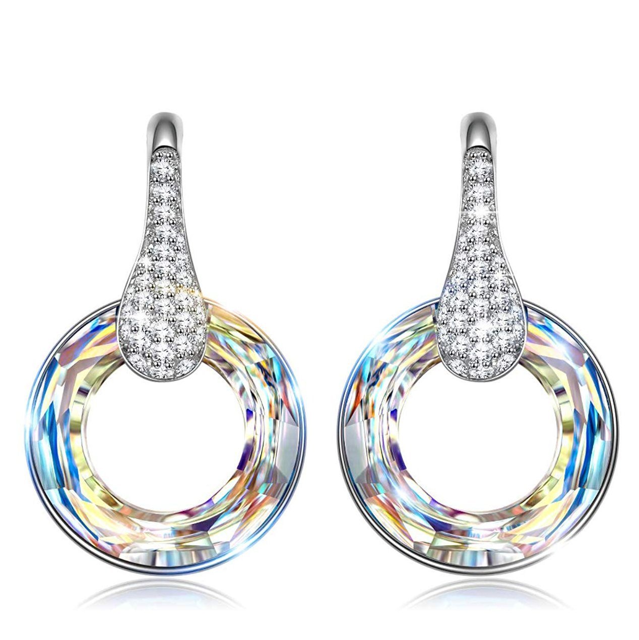 Aurora Borealis Circular Pa've Drop Earrings